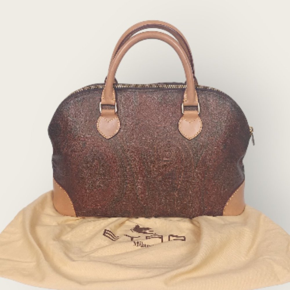 ETRO MILANO GENUINE LEATHER ALMA STYLE PAISLEY HANDBAG (BURGUNDY)